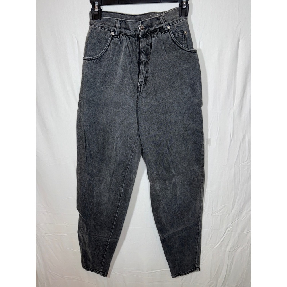 Vintage Bugle Boy Mom Jeans High Waist Black‎ Acid Wash Tapered Leg Womens
